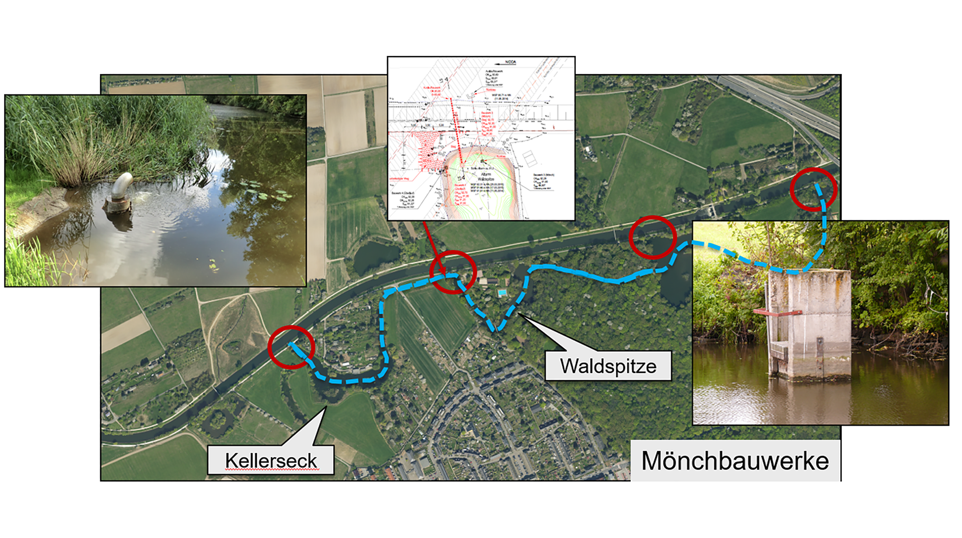 Kellerseck, Waldspitze und Mönchbauwerke (Lageplan)